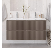 Тумба с раковиной подвесная 120 см, BelBagno UNO-1200-4C-SO-СO Бежевый матовый, раковина белая BB-8099-120-2 с 2-я чашами