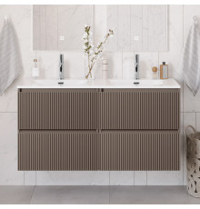 Тумба с раковиной подвесная 120 см, BelBagno UNO-1200-4C-SO-СO Бежевый матовый, раковина белая BB-8099-120-2 с 2-я чашами