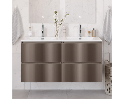 Тумба с раковиной подвесная 120 см, BelBagno UNO-1200-4C-SO-СO Бежевый матовый, раковина белая BB-8099-120-2 с 2-я чашами