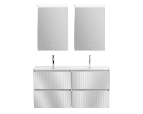 Тумба с раковиной подвесная 120 см, BelBagno UNO-1200-4C-SO-BO Bianco Opaco, раковина белая BB-8099-120-2 с 2-я чашами