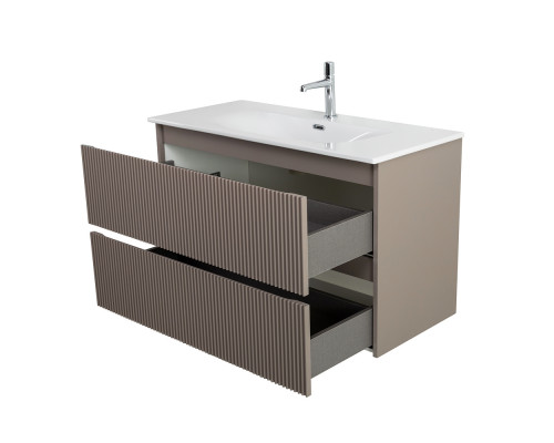 Тумба с раковиной подвесная 100 см, BelBagno UNO-1000-2C-SO-CO Бежевый матовый, раковина белая BB-8099-100