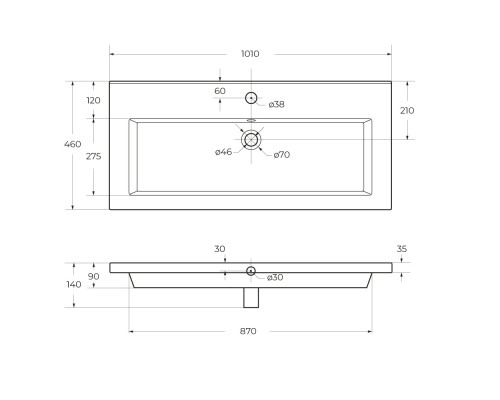 Тумба подвесная с керамической раковиной, CEZARES PLANE-1000-2C-SO-BL, белая  глянцевая, раковина CZR-8002-100