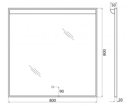 Зеркало в алюминиевой раме с подсветкой с сенсорным выключателем BelBagno SPC-UNO-800-800-TCH
