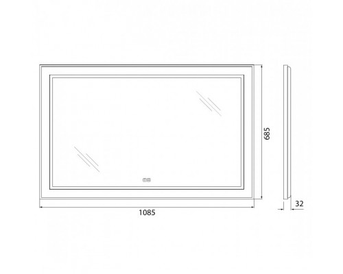 Зеркало в алюминиевой раме с сенсорным выключателем и подогревом BelBagno SPC-KRAFT-1085-685-TCH-WARM-NERO