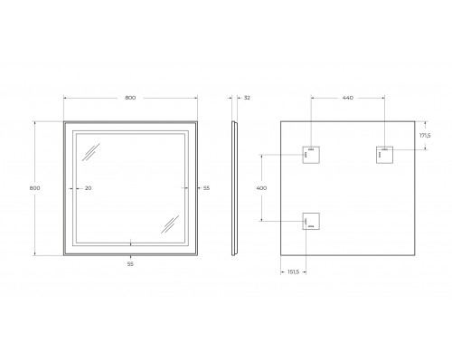 Зеркало в алюминиевой раме со встроенным светильником BelBagno SPC-KRAFT-800-800-SENS-NERO
