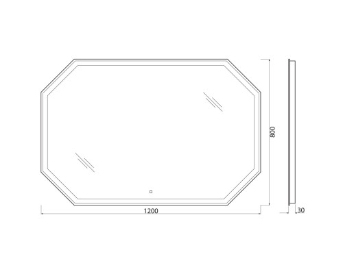 Зеркало с встроенным светильником и сенсорным выключателем BelBagno SPC-OTT-1200-800-LED-TCH