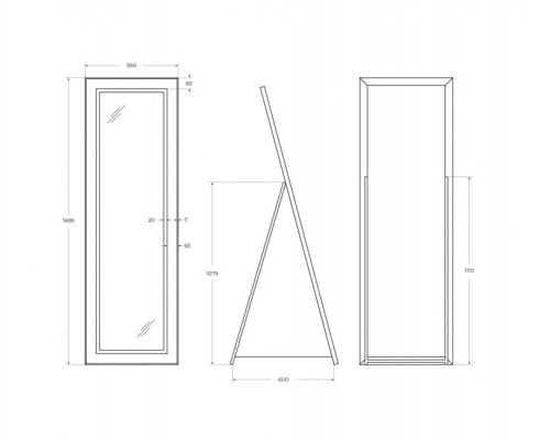 Интерьерное зеркало напольное в алюминиевой раме со встроенным светильником BelBagno SPC-KRAFT-555-1700-TCH-PIA-NERO