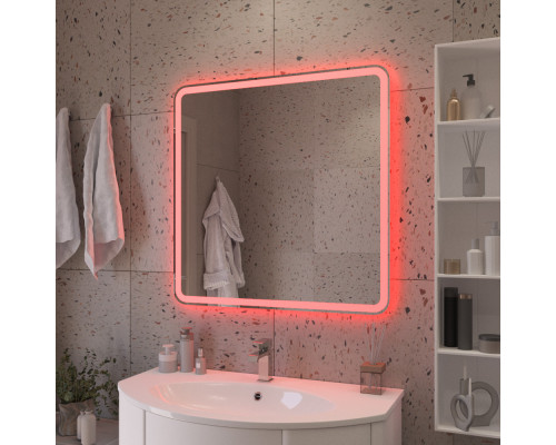 Зеркало 800x800x30мм со встроенной разноцветной подсветкой RGB и сенсорным выключателем CEZARES CZR-SPC-MC-800-800-RGB-TCH