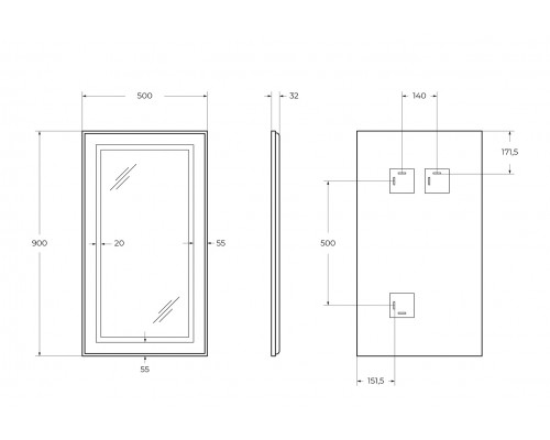 Зеркало в алюминиевой раме со встроенным светильником BelBagno SPC-KRAFT-500-900-SENS-NERO