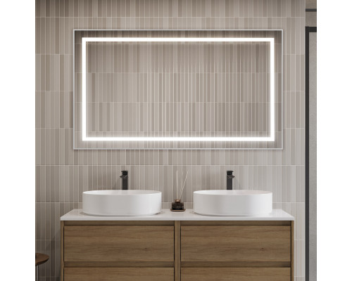 Зеркало в алюминиевой раме со встроенным светильником BelBagno SPC-KRAFT-1400-800-SENS-AL