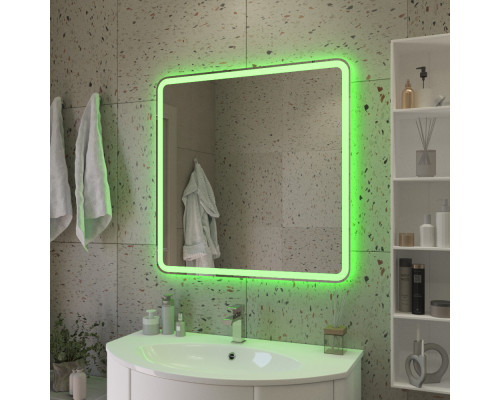 Зеркало 800x800x30мм со встроенной разноцветной подсветкой RGB и сенсорным выключателем CEZARES CZR-SPC-MC-800-800-RGB-TCH