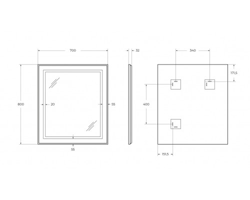 Зеркало в алюминиевой раме со встроенным светильником BelBagno SPC-KRAFT-700-800-SENS-NERO