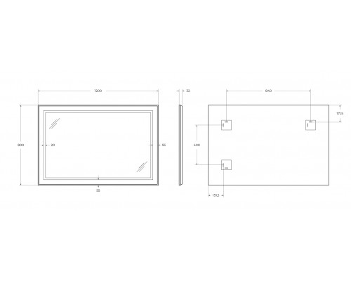 Зеркало в алюминиевой раме со встроенным светильником BelBagno SPC-KRAFT-1200-800-SENS-AL