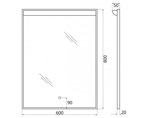Зеркало в алюминиевой раме с подсветкой с сенсорным выключателем BelBagno SPC-UNO-600-800-TCH