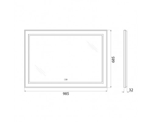 Зеркало в алюминиевой раме с сенсорным выключателем подогревом BelBagno SPC-KRAFT-985-685-TCH-WARM-NERO