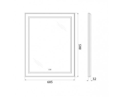 Зеркало в алюминиевой раме с сенсорным выключателем и подогревом BelBagno SPC-KRAFT-685-885-TCH-WARM