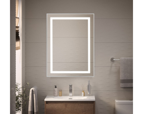 Зеркало в алюминиевой раме со встроенным светильником BelBagno SPC-KRAFT-600-800-SENS-AL