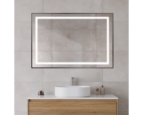 Зеркало в алюминиевой раме со встроенным светильником BelBagno SPC-KRAFT-1200-800-SENS-NERO