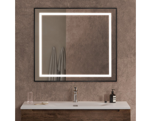 Зеркало в алюминиевой раме со встроенным светильником BelBagno SPC-KRAFT-900-800-SENS-NERO