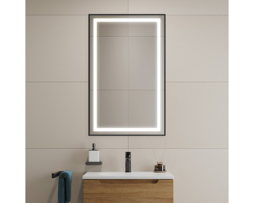 Зеркало в алюминиевой раме со встроенным светильником BelBagno SPC-KRAFT-500-800-SENS-NERO