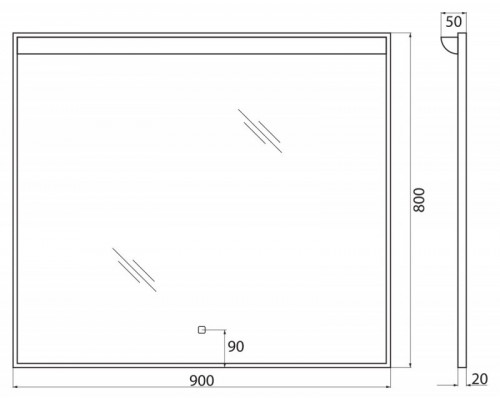 Зеркало в алюминиевой раме с подсветкой с сенсорным выключателем BelBagno SPC-UNO-900-800-TCH