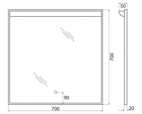Зеркало в алюминиевой раме с подсветкой с сенсорным выключателем BelBagno SPC-UNO-700-700-TCH