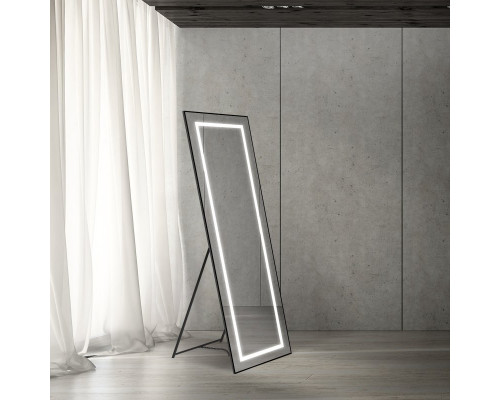 Интерьерное зеркало напольное в алюминиевой раме со встроенным светильником BelBagno SPC-KRAFT-555-1700-TCH-PIA-NERO