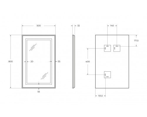 Зеркало в алюминиевой раме со встроенным светильником и сенсорным выключателем BelBagno SPC-KRAFT-500-800-SENS-AL