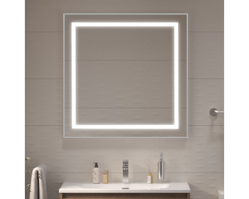 Зеркало в алюминиевой раме со встроенным светильником BelBagno SPC-KRAFT-800-800-SENS-AL