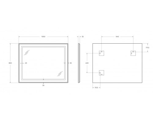 Зеркало в алюминиевой раме со встроенным светильником BelBagno SPC-KRAFT-1000-800-SENS-AL