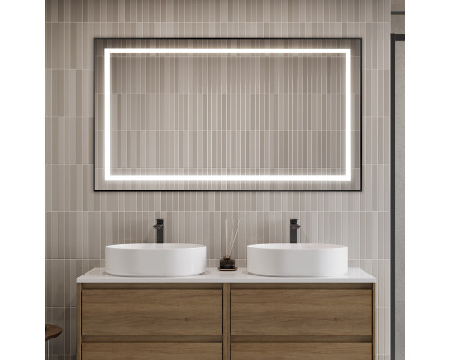 Зеркало в алюминиевой раме со встроенным светильником BelBagno SPC-KRAFT-1400-800-SENS-NERO