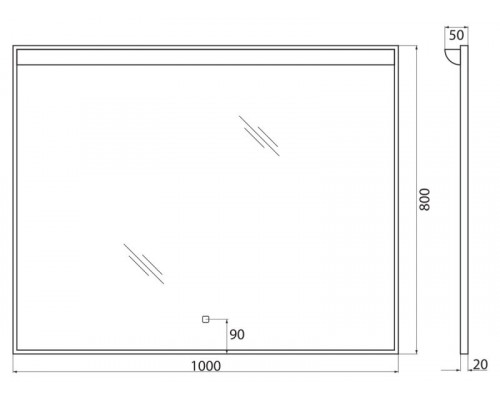 Зеркало в алюминиевой раме с подсветкой с сенсорным выключателем BelBagno SPC-UNO-1000-800-TCH