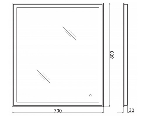 Зеркало с встроенным светильником и сенсорным выключателем BelBagno SPC-GRT-700-800-LED-TCH