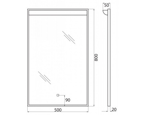 Зеркало в алюминиевой раме с подсветкой с сенсорным выключателем BelBagno SPC-UNO-500-800-TCH