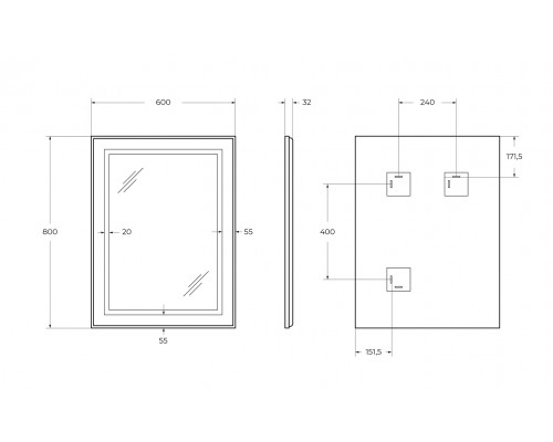 Зеркало в алюминиевой раме со встроенным светильником BelBagno SPC-KRAFT-600-800-SENS-AL