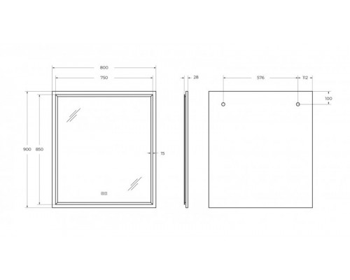 Интерьерное зеркало для ванной комнаты с контурной подсветкой, сенсорным выключателем и подогревом CEZARES CZR-SPC-INT-800-900-LED-TCH-WARM-BL
