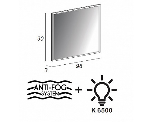 Зеркало со встроенной LED подсветкой, системой Антизапотевания, реверсивное 98x90 CEZARES Bianco opaco 45046