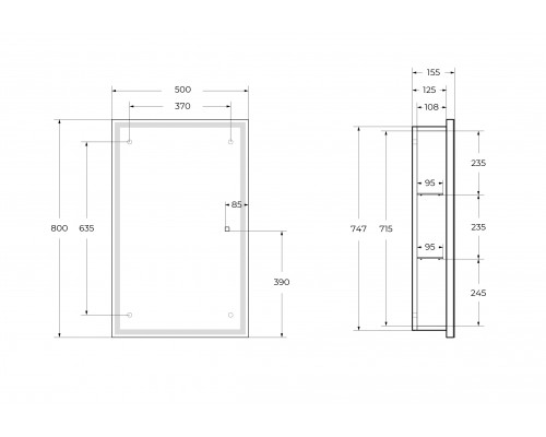 Зеркальный шкаф 500x800x155мм со встроенной подсветкой и сенсорным выключателем BelBagno SPC-GRT-500/800-1A-LED-TCH