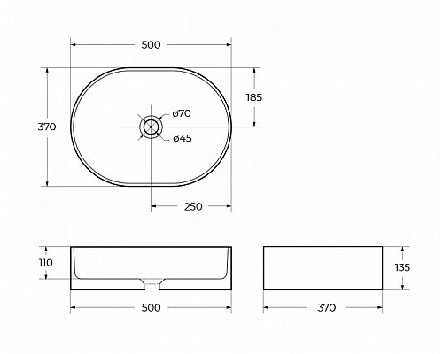 Раковина накладная керамическая 500х350х135мм BelBagno BB1483