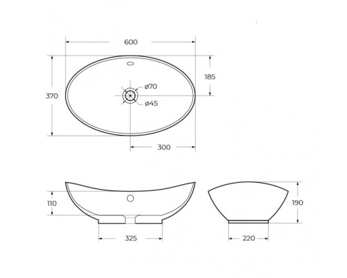 Раковина накладная керамическая 600x370x190мм BelBagno BB1087