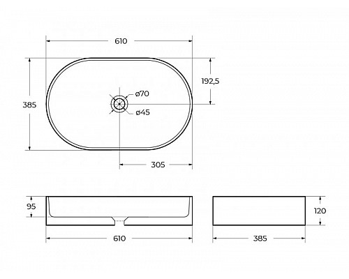 Раковина накладная керамическая 610х385х120мм BelBagno BB1479