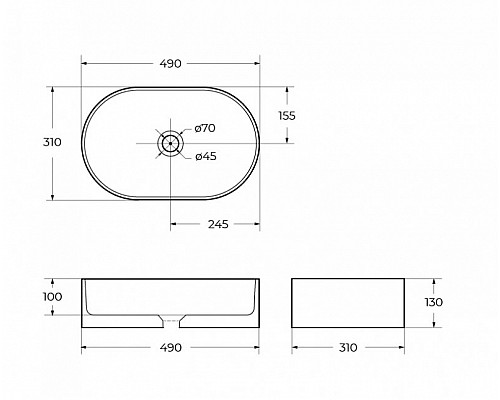 Раковина накладная керамическая 490х310х130мм BelBagno BB1497