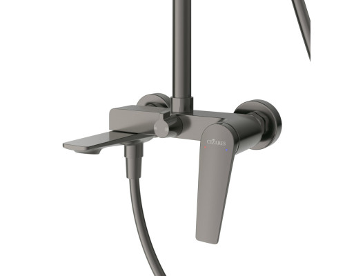 Душевая стойка Cezares со смесителем и изливом LINER-CVD-GM оружейная сталь