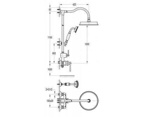 Душевая стойка со смесителем для верхнего и ручного душа CEZARES LIBERTY-F-CD-01