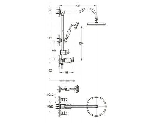 Душевая стойка с термостатическим смесителем, с ручным и верхним душем CEZARES LIBERTY-F-CD-T-01