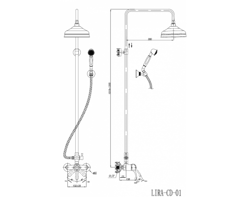 Душевая стойка со смесителем для верхнего и ручного душа CEZARES LIRA-M-CD-01