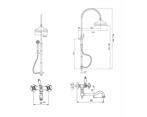 Душевая стойка со смесителем, верхним и ручным душем CEZARES MARGOT-CVDF-03/24-Bi