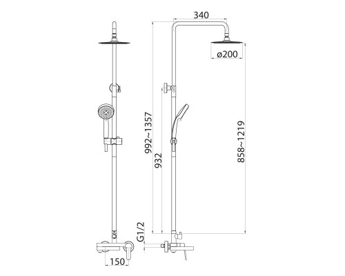 Душевая стойка с поворотным изливом c верхним и ручным душем нержавеющая сталь BelBagno DELTA DEL-VSCM-BORO Брашированное золото