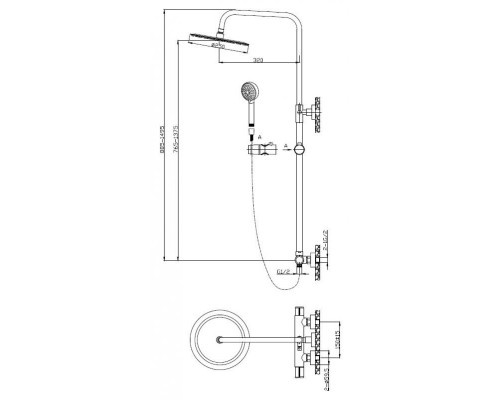 Душевая стойка со смесителем для верхнего и ручного душа BelBagno UNO-DOCM-CRM