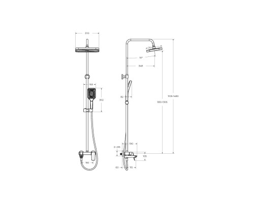 Душевая стойка со смесителем и изливом BelBagno DUE-VSCM-GM, оружейная сталь